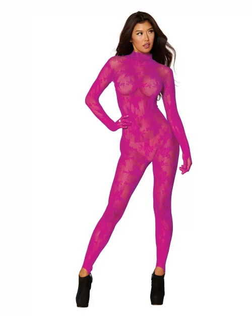 Dreamgirl Seamless floral knitted fishnet catsuit bodystocking - One Size